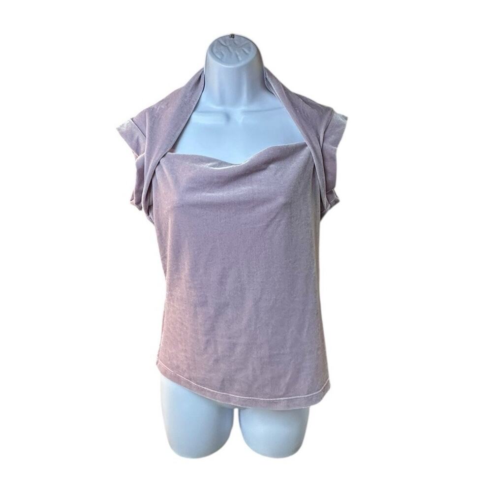 Cache Lavender Velvet Cowl Neck Top Cap Sleeve Stretch Y2K Glam Evening Large